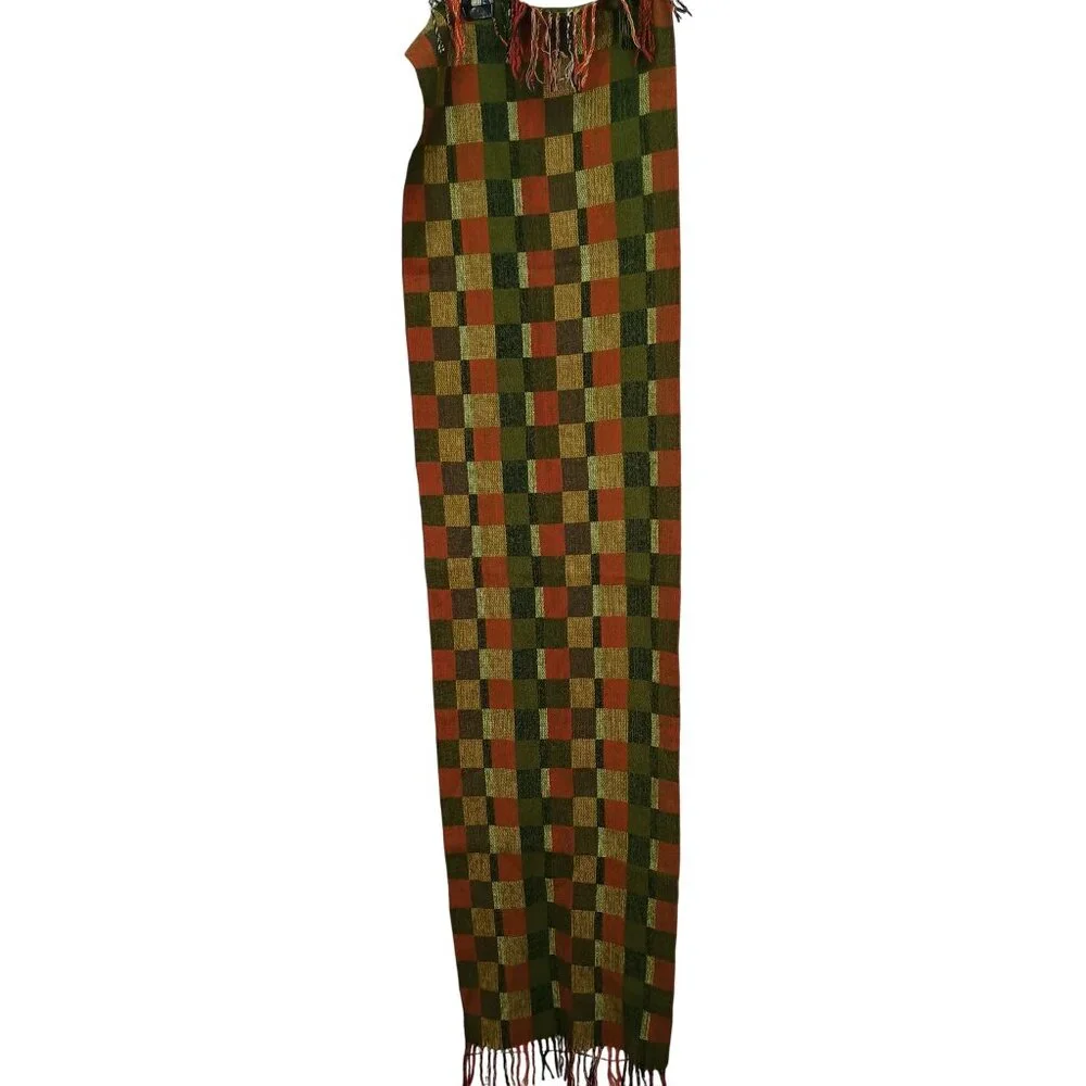Handwoven Checkered Scarf Fall‎ Autumn Colors Fringed Ends